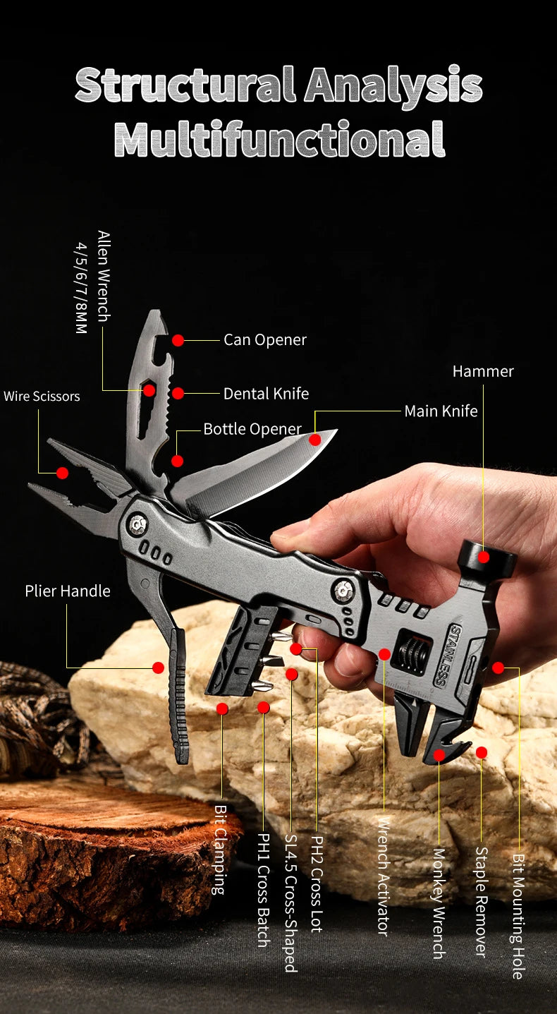 New Multifunctional Wrench Hammer Knife Pliers Outdoor Camping Survival Tool Labor Saving Tool Stainless Steel Multi-tool Knife