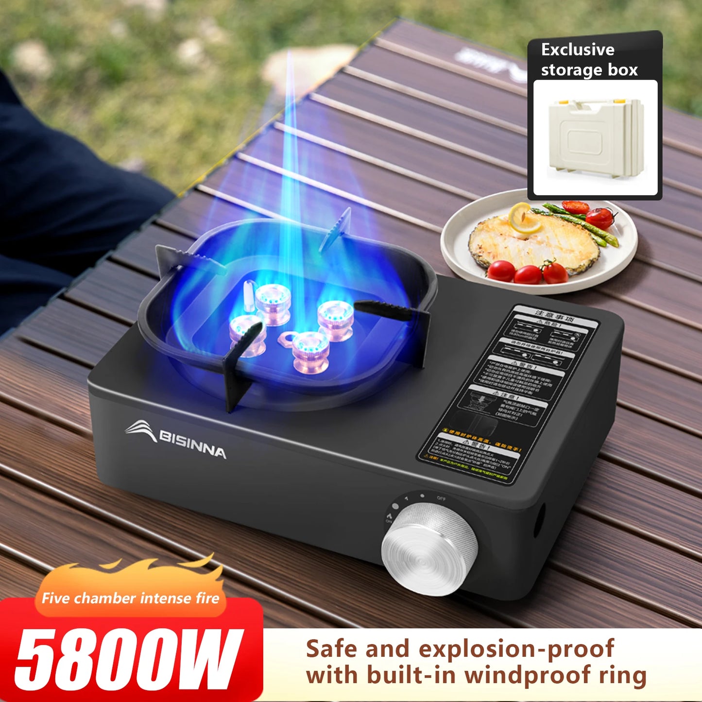 BISINNA Camping Gas Stove 5800W High Firepower Outdoor Portable Cassette Burner for Picnic Hiking Trekking