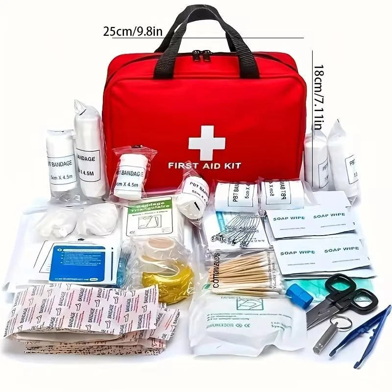 184pcs First Aid Kit, Multi-purpose Emergency Medical Supplies Portable Medical Bag, For Outdoor Hiking, Camping And More