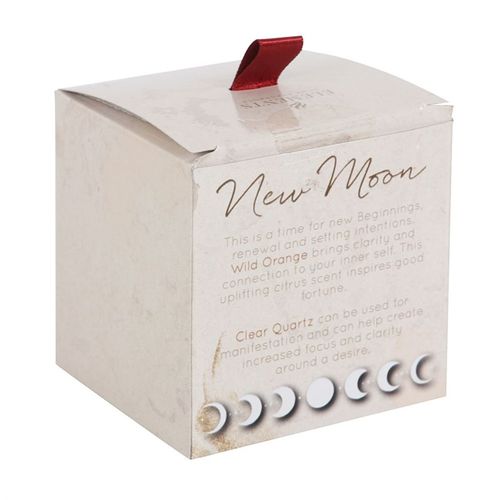 New Moon Wild Orange Manifestation Candle with Clear Quartz – Ignite Intentions with Lunar Power