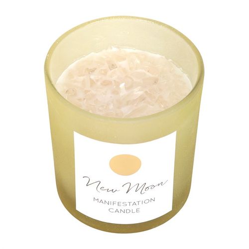 New Moon Wild Orange Manifestation Candle with Clear Quartz – Ignite Intentions with Lunar Power