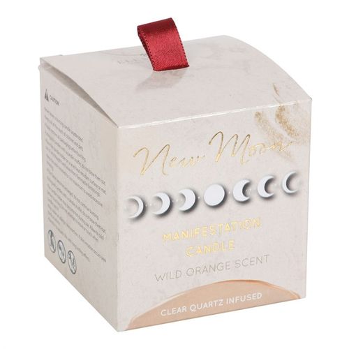 New Moon Wild Orange Manifestation Candle with Clear Quartz – Ignite Intentions with Lunar Power